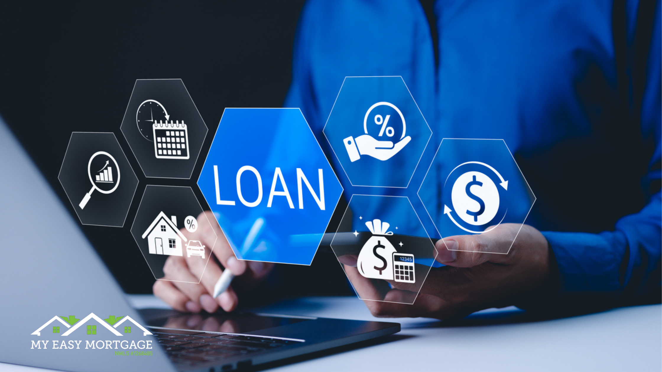 Mortgage advisor reviewing home loan options, interest rates, and costs for a homebuyer at My Easy Mortgage.